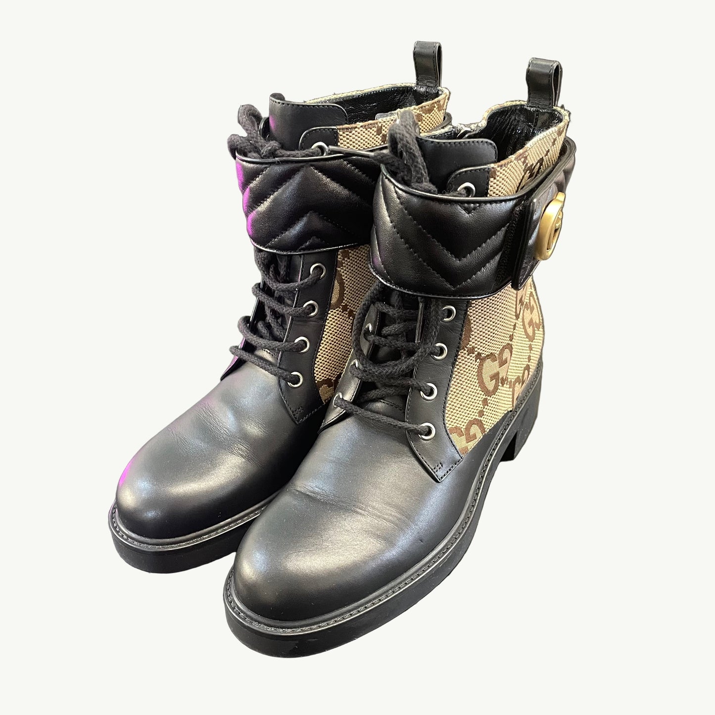 Gucci GG Marmont Leather & Canvas Ankle Boots