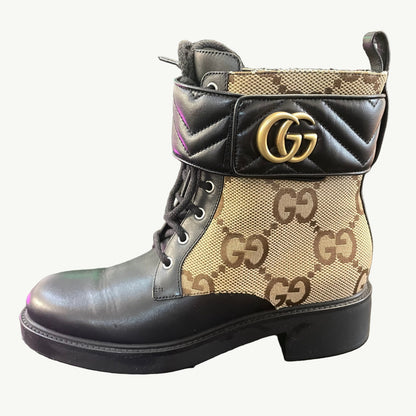 Gucci GG Marmont Leather & Canvas Ankle Boots