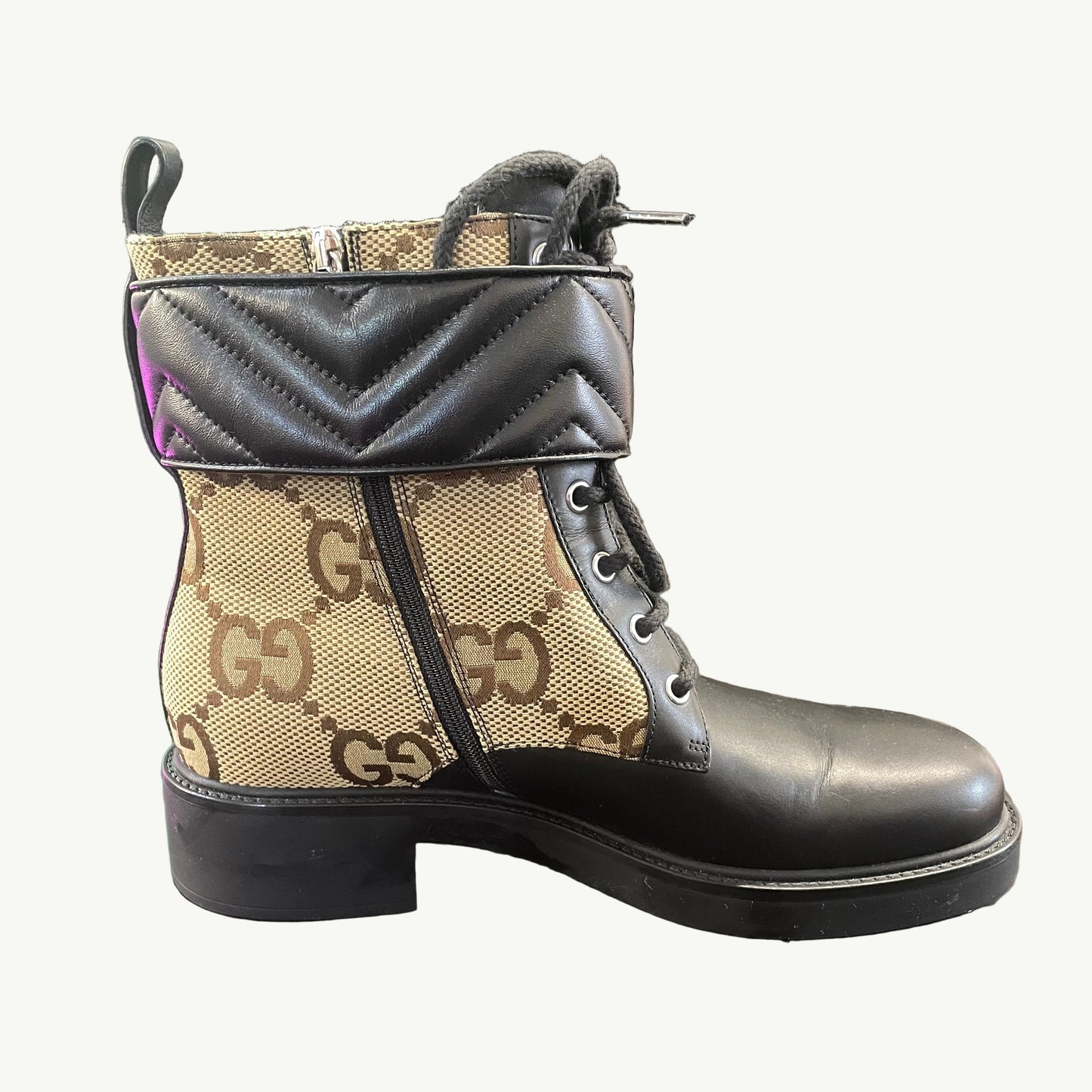 Gucci GG Marmont Leather & Canvas Ankle Boots